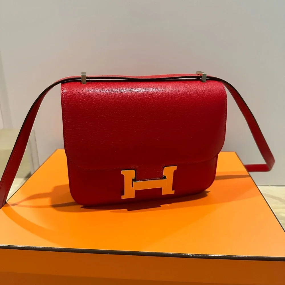 Hermes Constance 18 III mini mirror handbag Chamkila Goatskin S3 Rouge Coeur - Picture 1 of 5
